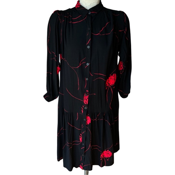 Vintage Dresses & Skirts - Chez California by Tandy vintage 80s floral shirt dress with drop waist